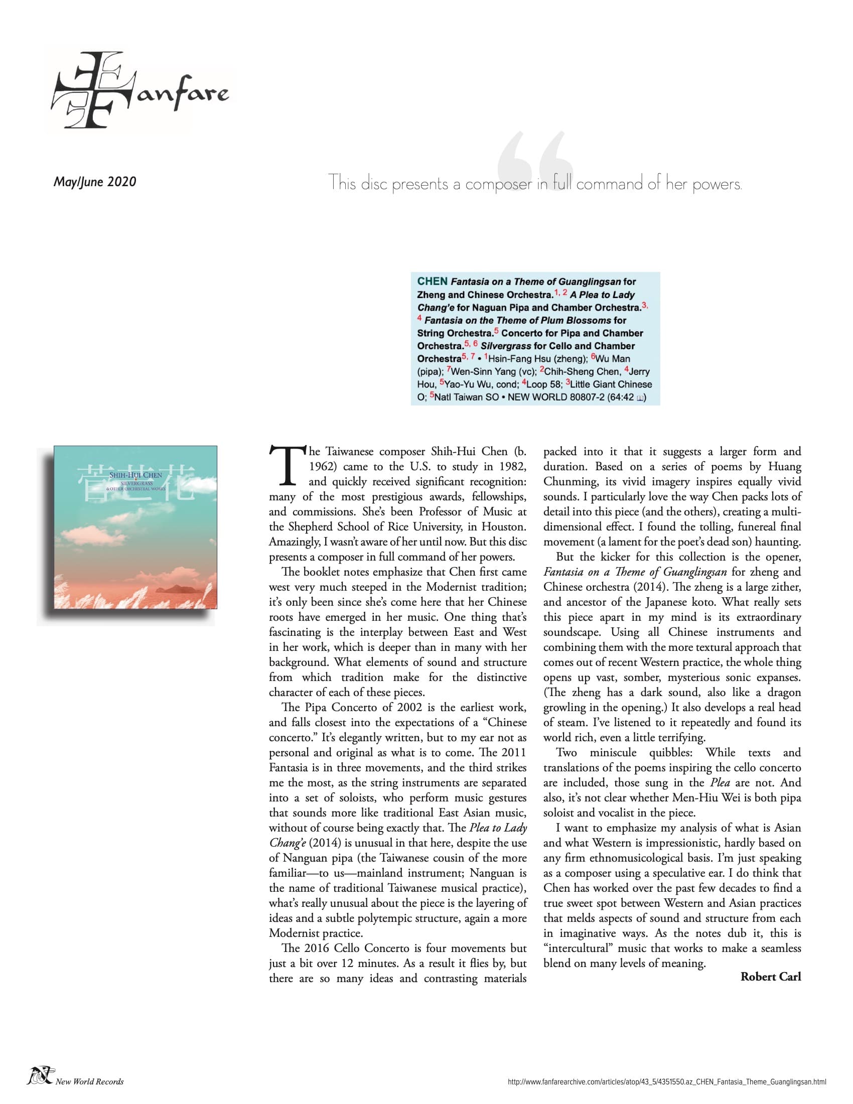 Fanfare Magazine by Robert Carl